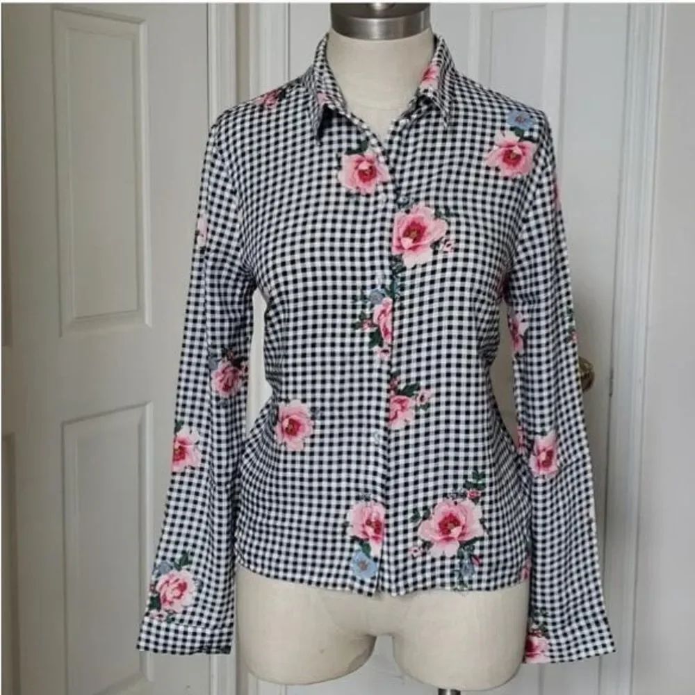 Divided Floral Gingham Button-Up Shirt size 2